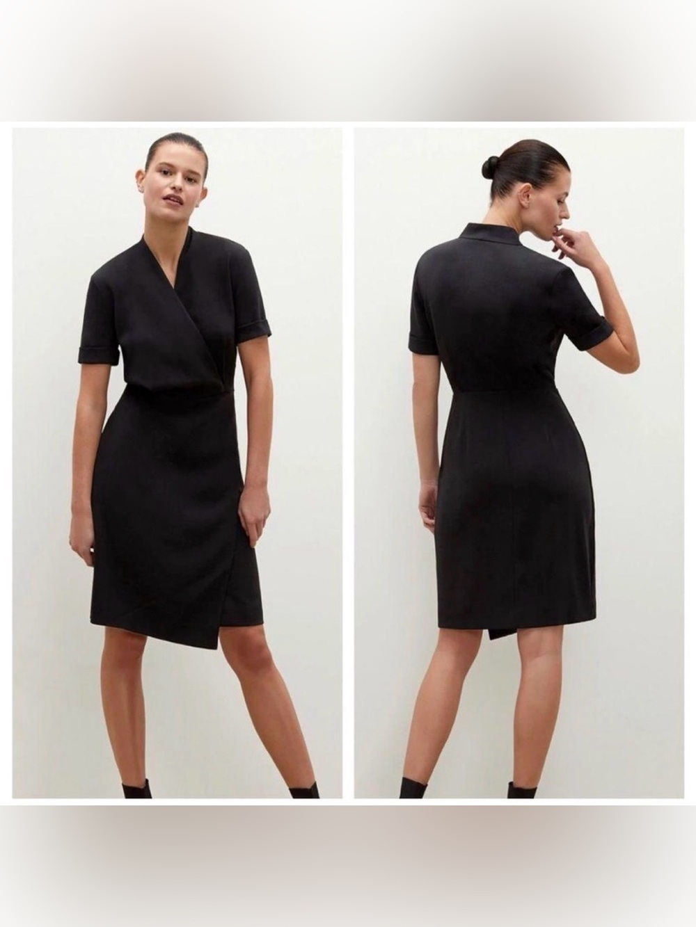 MM.LaFleur Black Short-Sleeve Wrap-Style Midi Dress